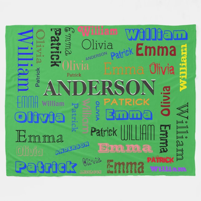 Familienname 💛 Personalisierte Word Cloud Fleecedecke (Vorderseite (Horizontal))