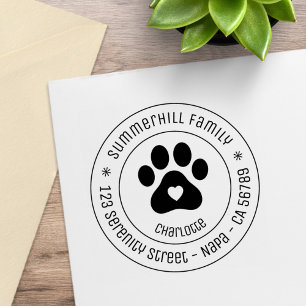 Familienname Pfotenabdruck rund Adresse Gummistempel