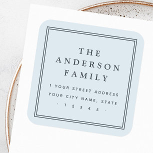 Familienname Randleuchte staubblaue Rücksendeadres Quadratischer Aufkleber