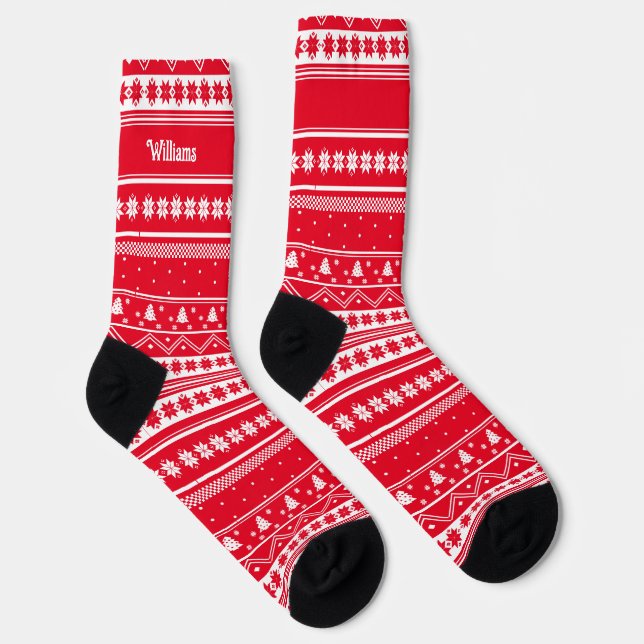 Familienname Red Nordic Sweater Weihnachtsmuster Socken (Rechts)
