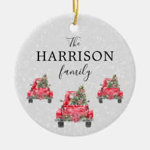 Familienname Red Truck Weihnachtsbaum Urlaub Keramik Ornament