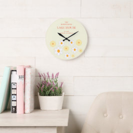 Familienname Retro Floral Große Wanduhr