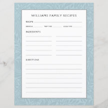 Familienname-Rezeptorseite | Vintag Blue Floral