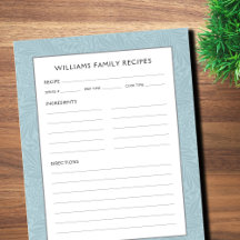 Familienname-Rezeptorseite | Vintag Blue Floral