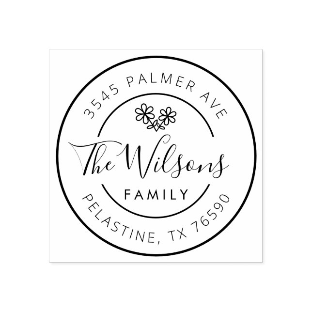 Familienname Rücksendeadresse rund Logo, botanisch Gummistempel (Prägung)