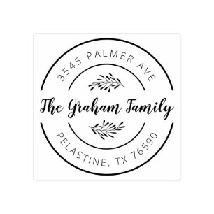 Familienname Rücksendeadresse rund Logo Selbstein Gummistempel