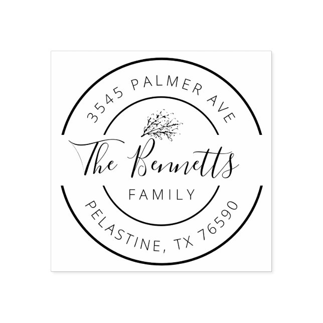 Familienname Rücksendeadresse rundes Logo Selbstfa Gummistempel (Prägung)