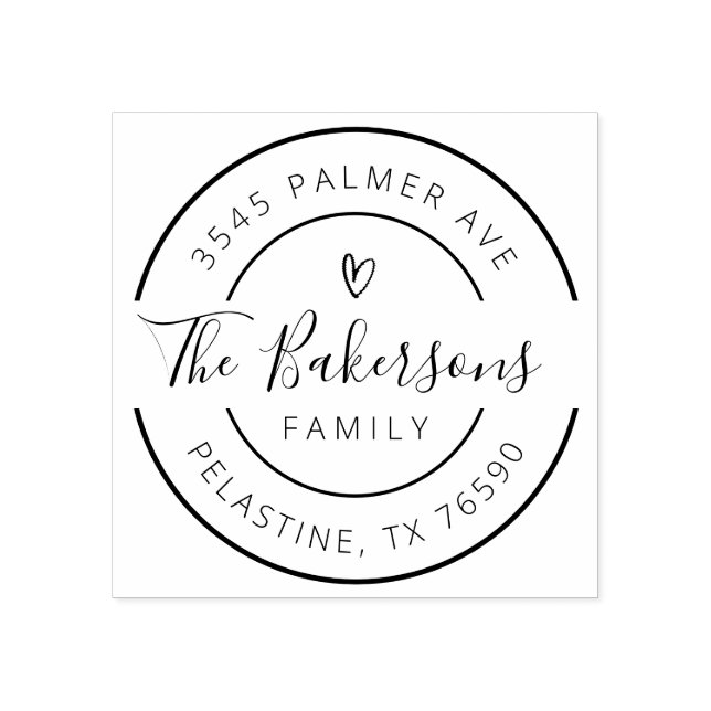 Familienname Rücksendeadresse rundes Logo Selbstfa Gummistempel (Prägung)
