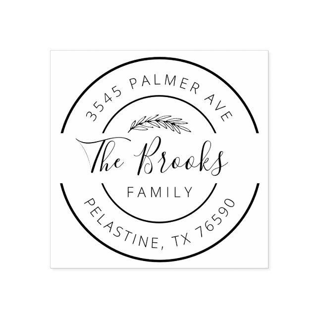 Familienname Rücksendeadresse rundes Logo Selbstfa Gummistempel (Prägung)