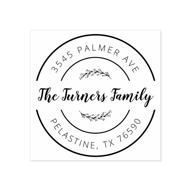 Familienname Rücksendeadresse rundes Logo Selbstfa Gummistempel (Prägung)