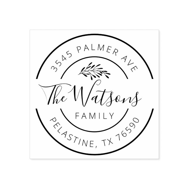 Familienname Rücksendeadresse rundes Logo Selbstfa Gummistempel (Prägung)