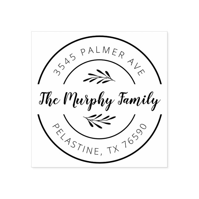 Familienname Rücksendeadresse rundes Logo Selbstfa Gummistempel (Prägung)