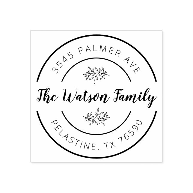 Familienname Rücksendeadresse rundes Logo Selbstfa Gummistempel (Prägung)