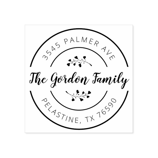 Familienname Rücksendeadresse rundes Logo Selbstfa Gummistempel (Prägung)