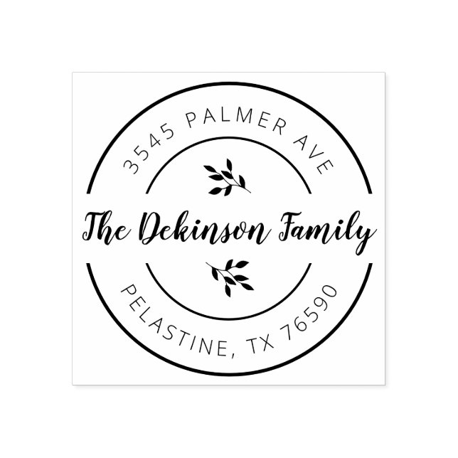 Familienname Rücksendeadresse rundes Logo Selbstfa Gummistempel (Prägung)