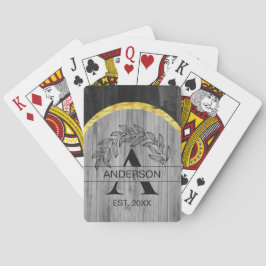 Familienname Rustic Gray Wood Monogram Gold Spielkarten