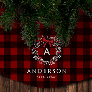 Familienname Rustic Holiday Wreath Buffalo Kariert Polyester Weihnachtsbaumdecke