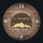Familienname: Rustikale Retro-Bäume Große Wanduhr<br><div class="desc">Verwandeln Sie Ihre Zuhause in ein gemütliches Refugium mit unserer Familie Cabin Rustic Retro Trees Family Name Large Clock. Dieses charmante Zeitwerk bringt die rustikale Schönheit der großen Freizeit direkt in Ihren Wohnraum. Mit einem Vintag inspirierten Design mit rustikalen Retrobäumen fügt es jedem Zimmer eine Touch Nostalgie hinzu. Personalisieren Sie...</div>