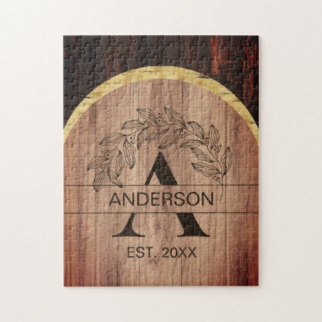 Familienname Rustikales Bauernhaus Holz Mit Monogr Puzzle (Vertikal)