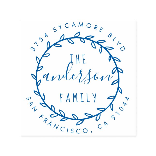 Familienname Rustische Script & Wreath-Rücksendead Permastempel (Design)