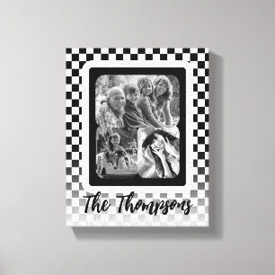 Familienname Schwarz/Weiß-FotoCollage Leinwanddruck