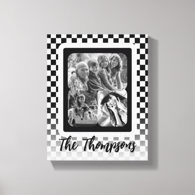 Familienname Schwarz/Weiß-FotoCollage Leinwanddruck (Vorderseite)