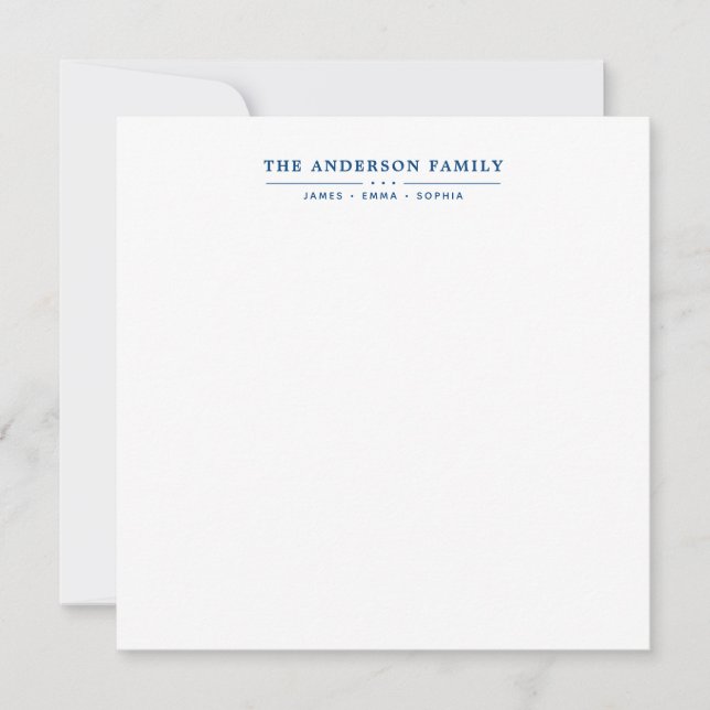 Familienname Skript Navy Blau Typografie Mitteilungskarte (Vorderseite)