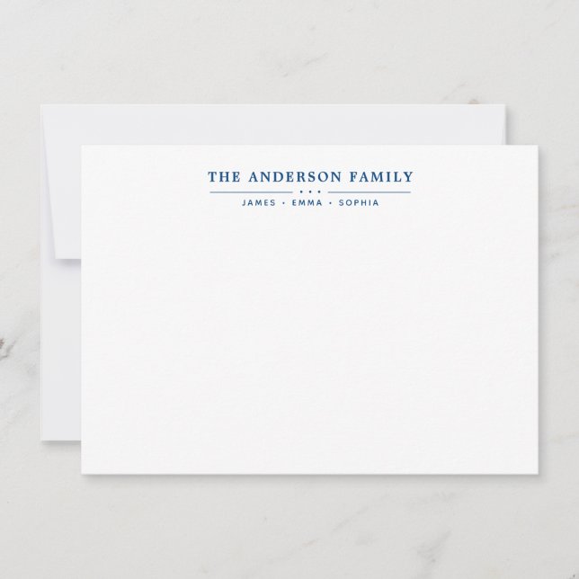 Familienname Skript Navy Blau Typografie Mitteilungskarte (Vorderseite)