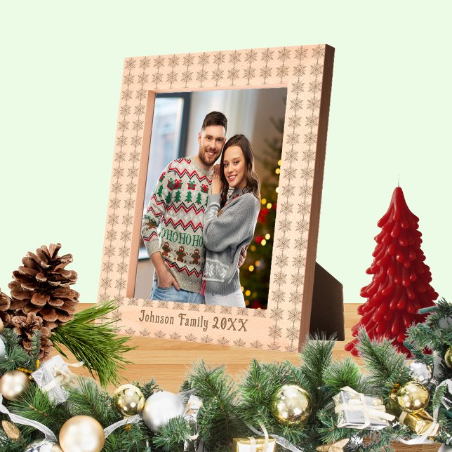Familienname Snowflake Xmas Muster 8X10 Holz Geätzte Rahmen (Family Name Snowflake Xmas Pattern 8X10 Wooden Etched Frames)