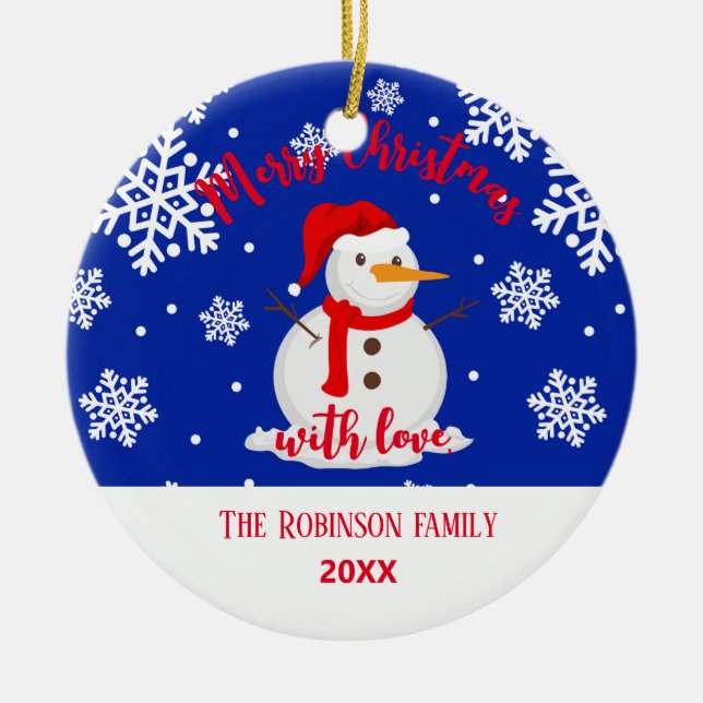Familienname Snowman Keramik Ornament (Vorne)