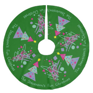 Familienname Spaß Weihnachten Bright Farben Bäume  Polyester Weihnachtsbaumdecke