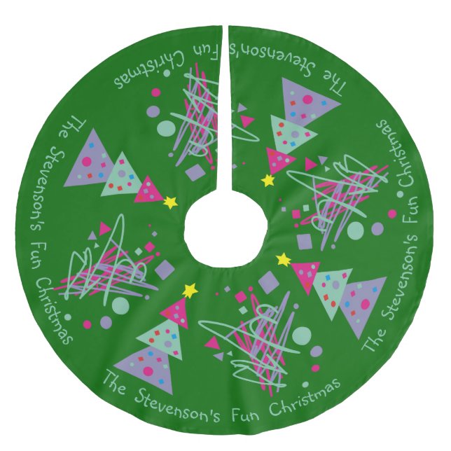 Familienname Spaß Weihnachten Bright Farben Bäume  Polyester Weihnachtsbaumdecke (Vorderseite)