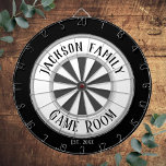 Familienname Spielzimmer Weiß Dartscheibe<br><div class="desc">Farbiger Hintergrund mit individuelle Name und Spielraum in der Mitte des Boards. Andere Farben sind im Shop erhältlich.</div>
