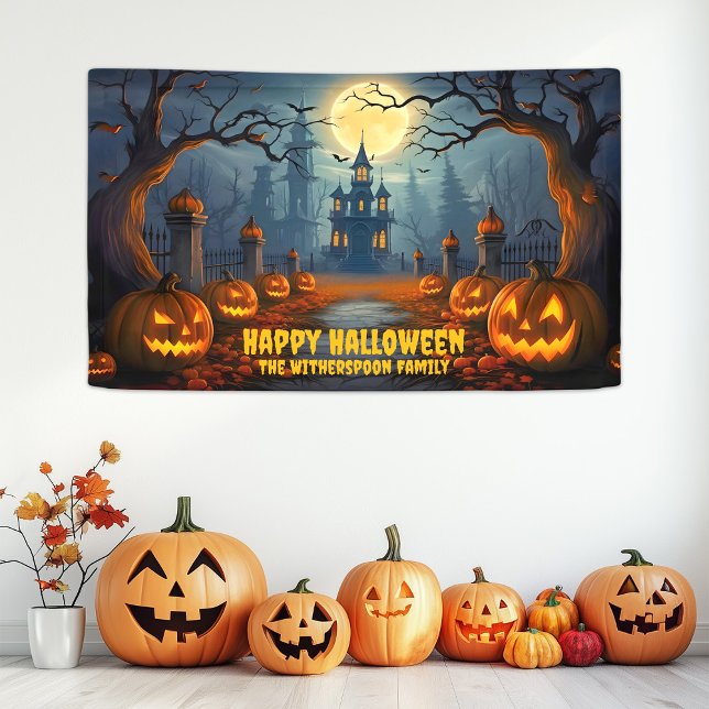 Familienname Spooky Happy Halloween Party Banner (Family Name Spooky Happy Halloween Party Banner)