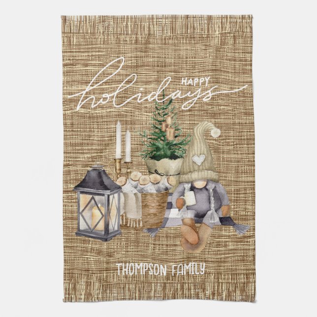 Familienname Stilvolle moderne Burlap Watercolor S Geschirrtuch (Vertikal)