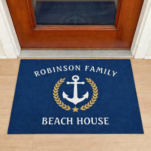 Familienname Strandhaus Anker Navy Gold Lorbeer Fußmatte