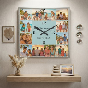 Familienname Strandhaus Küsten 12 Fotos Collage Quadratische Wanduhr
