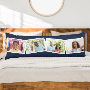 Familienname und 4-Foto-Collage Blau Seitenschläferkissen