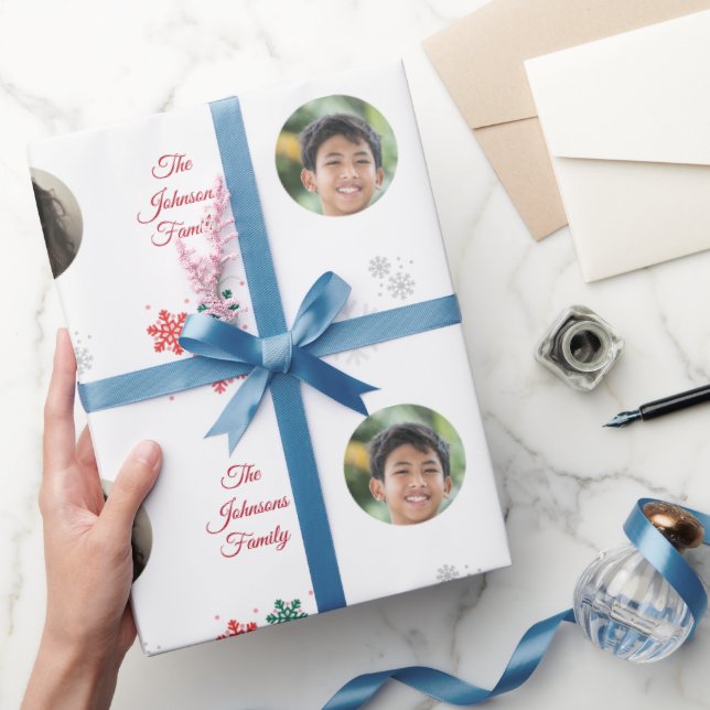 Familienname und 5 Foto Collage Weihnachten Geschenkpapier (Schenken)
