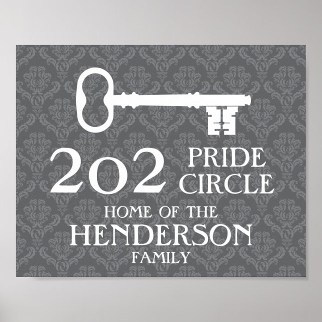 Familienname und Hausadresse Damask House Key Poster (Vorne)
