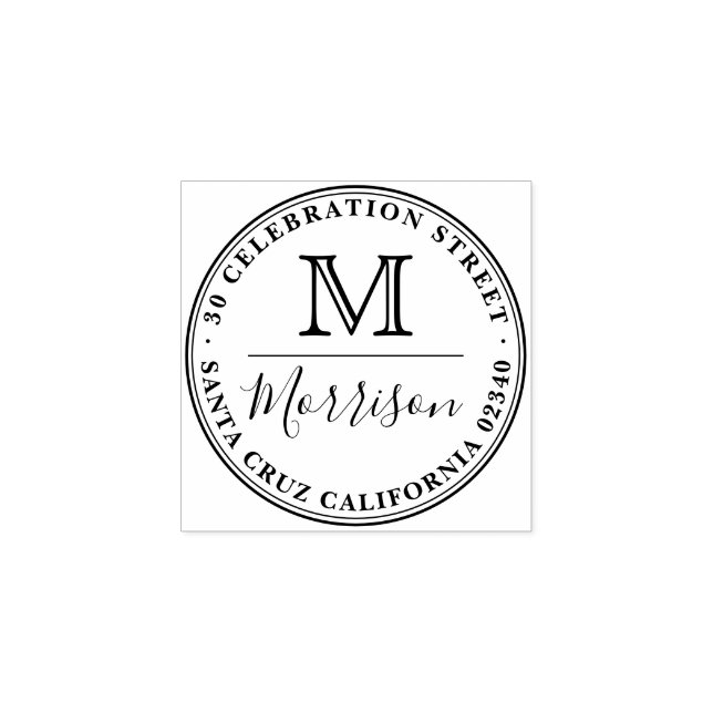 Familienname und Monogramm Rücksendeadresse der ge Gummistempel (Prägung)