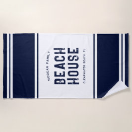 Familienname Vacation Beach House Navy Blue Strandtuch