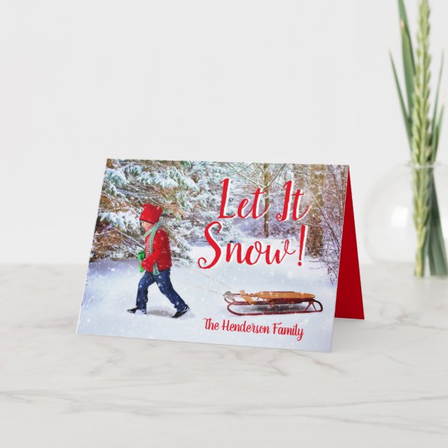 Familienname Vintage Szene Weihnachten Karte (Vorderseite)