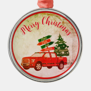 Familienname Vintage-Weihnachten Farm Baum Rotes L Ornament Aus Metall