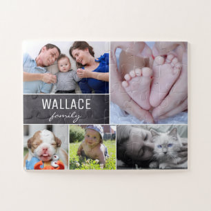 Familienname von Collage Fotos personalisiert Puzzle