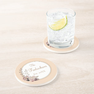 Familienname Watercolor Floral Getränkeuntersetzer
