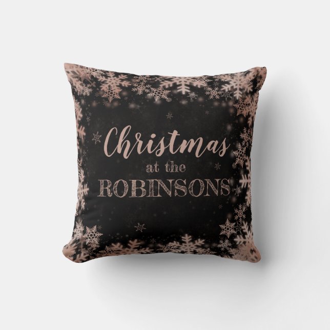 Familienname Weihnachten Rose Gold Winterschneeflo Kissen (Vorderseite)