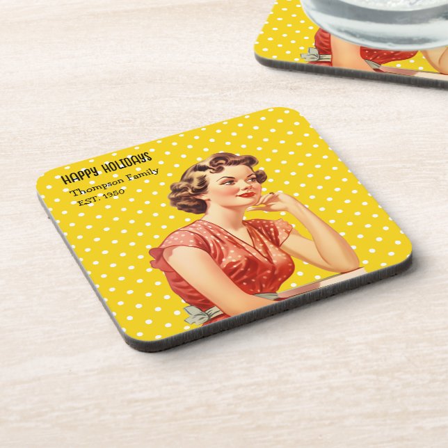 Familienname Weihnachtsgeschenk Bunter Retro-Stil Getränkeuntersetzer (Linke Seite)