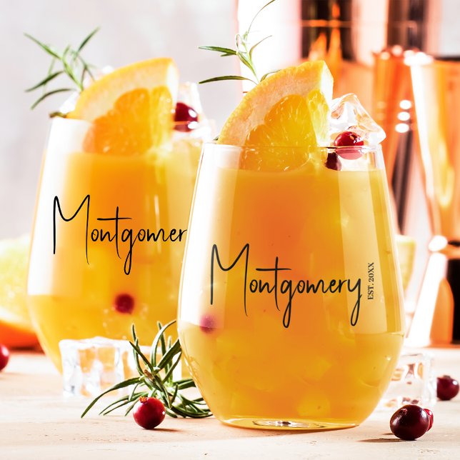 Familienname Weinglas Ohne Stiel (Family name on stemless wine glasses)