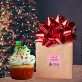 Familienname Whimsischer Weihnachtsmarschierer Quadratischer Aufkleber